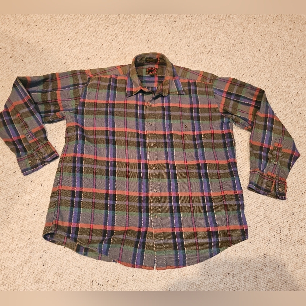 Boston Traders Men's Heavyweight Flannel Shirt Large Plaid 16 - 16.5
